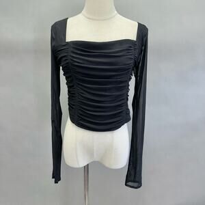 Abercrombie & Fitch black ruched mesh corset style long sleeve top size large